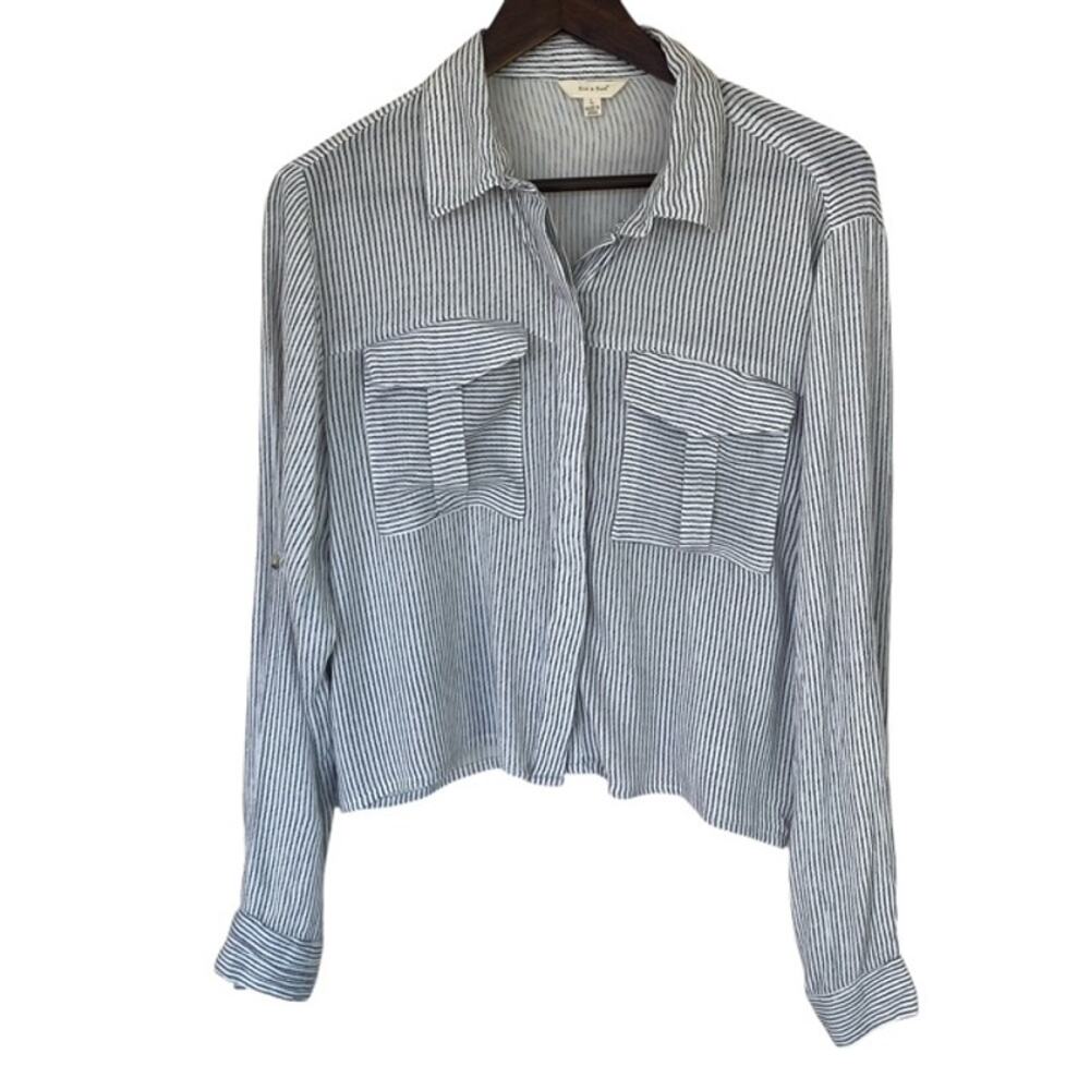 Sim & Sam White and Gray Striped Button Up Long Sleeve Shirt - Large